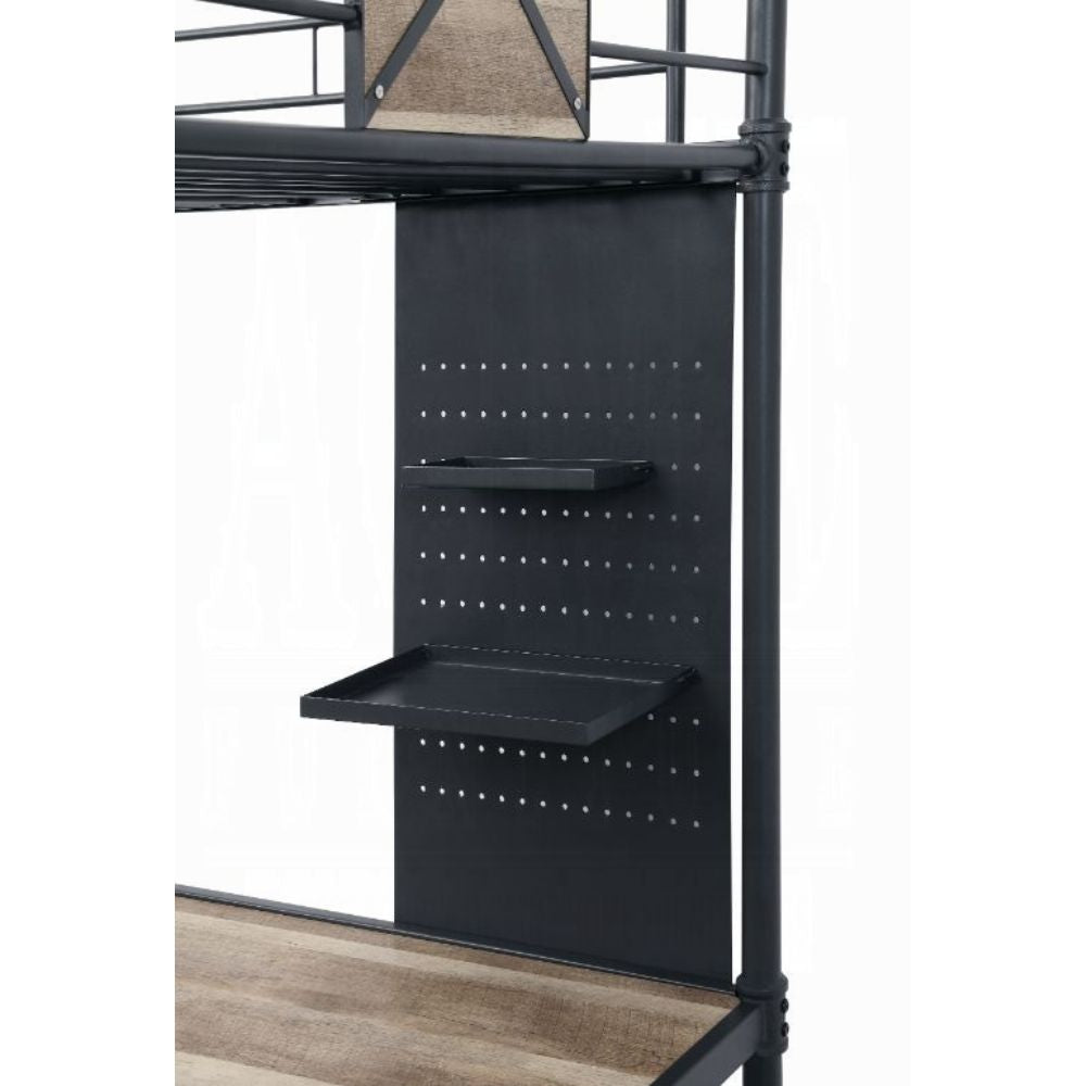 Cordelia Twin Loft Bed w/Desk, Antique Oak, Sandy Black & Dark Bronze Hand-Brushed Finish