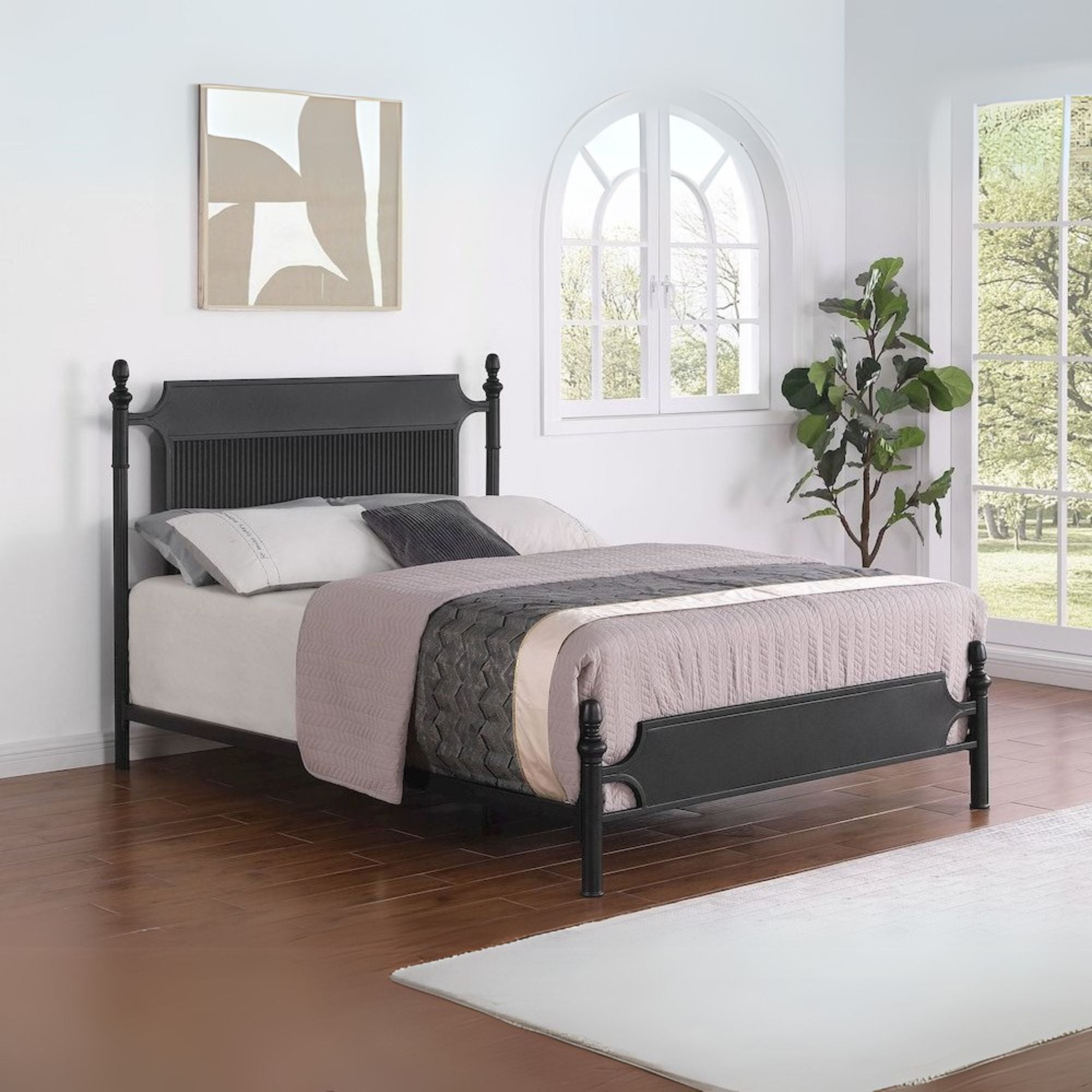 Cameron 51-inch Metal Queen Panel Bed Black