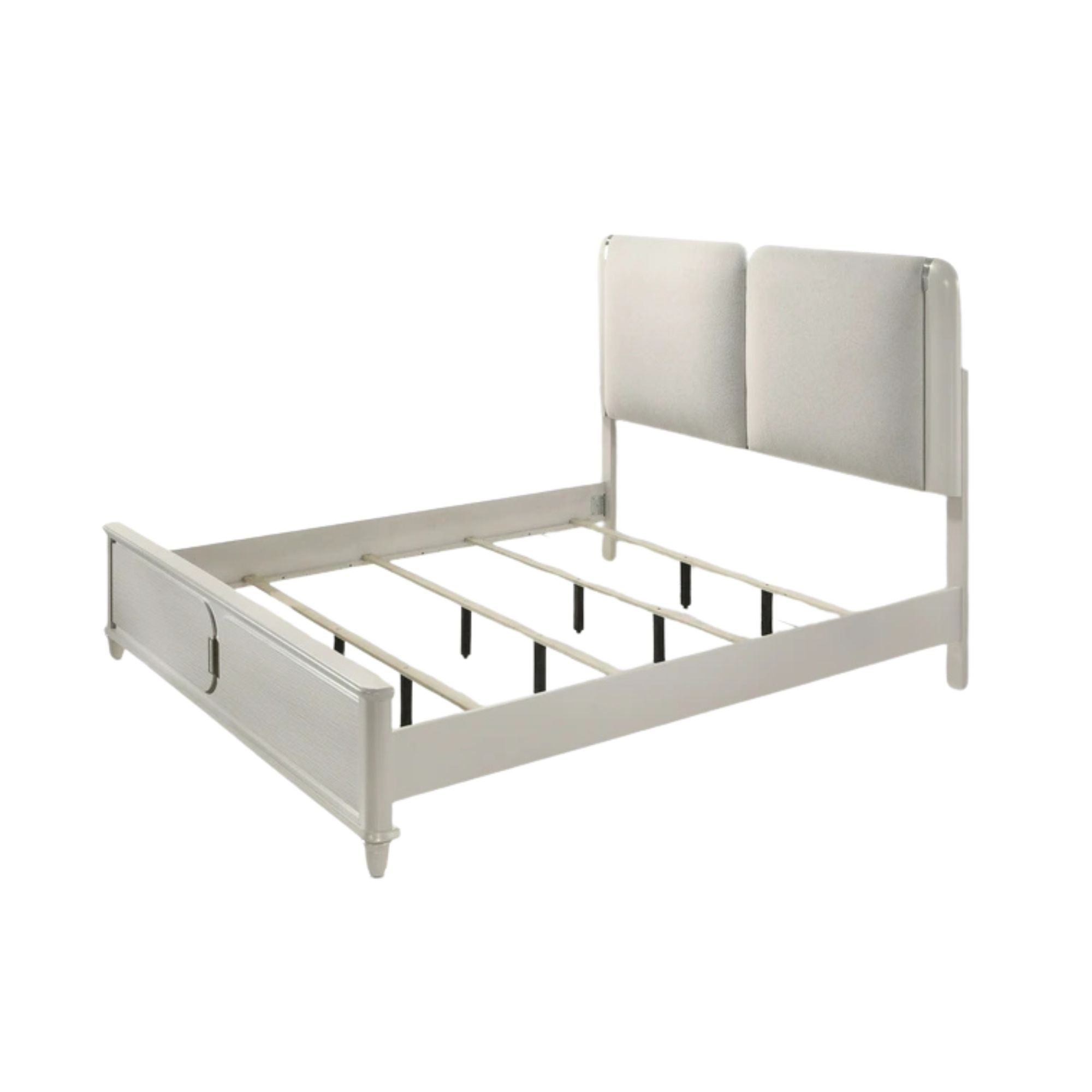 Laveda Queen Bed w/LED, Light Gray Boucle & Pearl White Finish