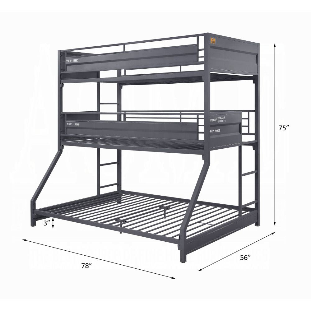 Cargo Triple Bunk Bed (T/T/F), Gunmetal Finish