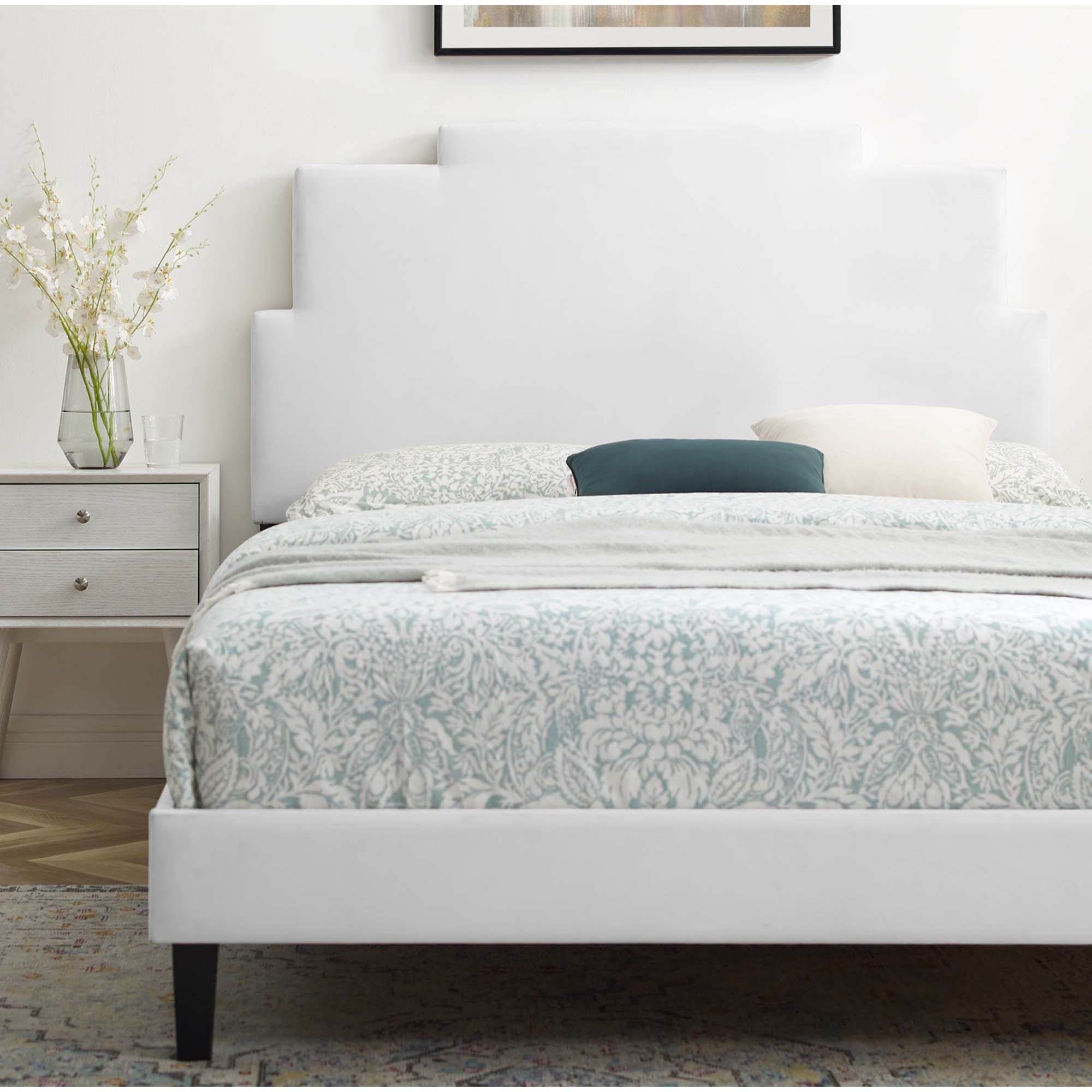 Lindsey White Performance Velvet King Platform Bed