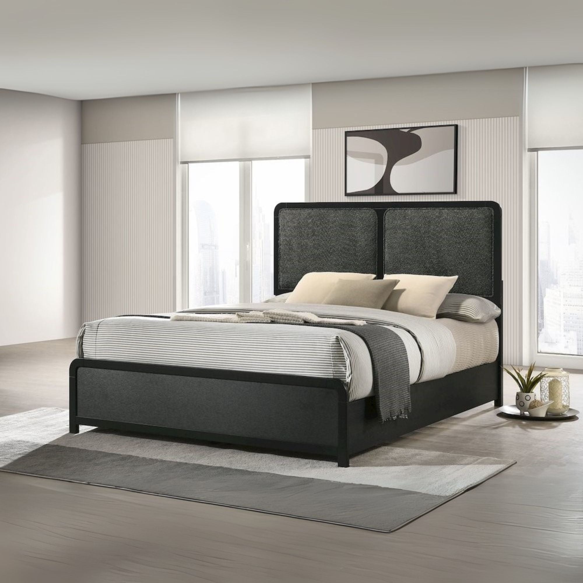 Cavelle 47-inch Upholstered Eastern King Bed Black