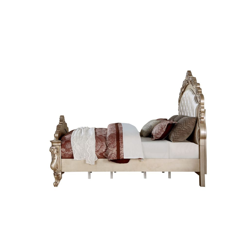 Preston Gorsedd Eastern King Golden Ivory Fabric Bed – Classic Tufted Upholstered Frame