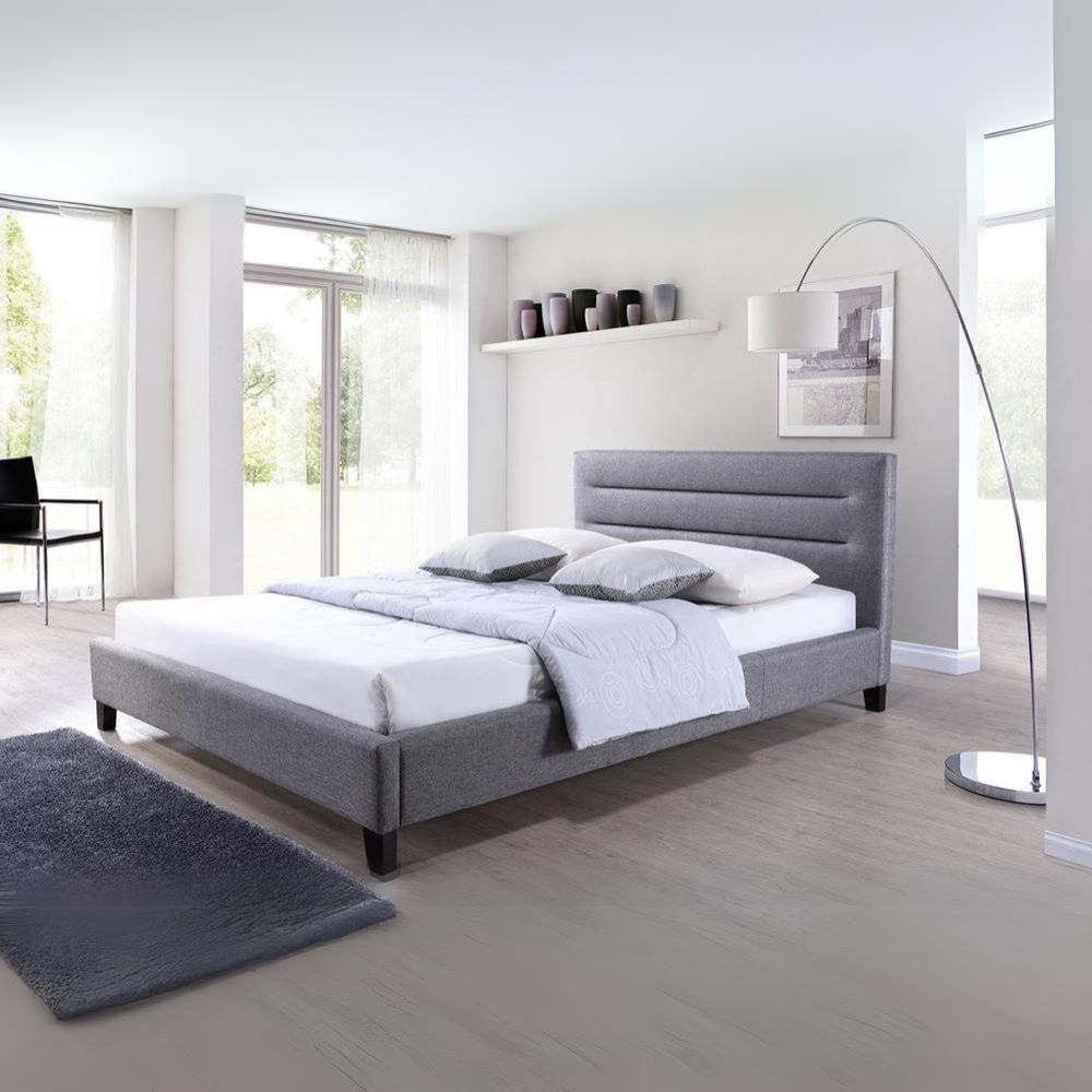 Hillary Queen Size Grey Fabric Upholstered Platform Base Bed Frame