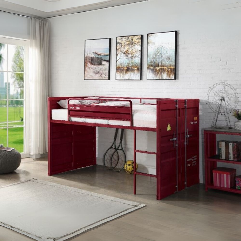 Rochester Cargo Teenager Twin Metal Loft Bed  Space-Saving Slide Design