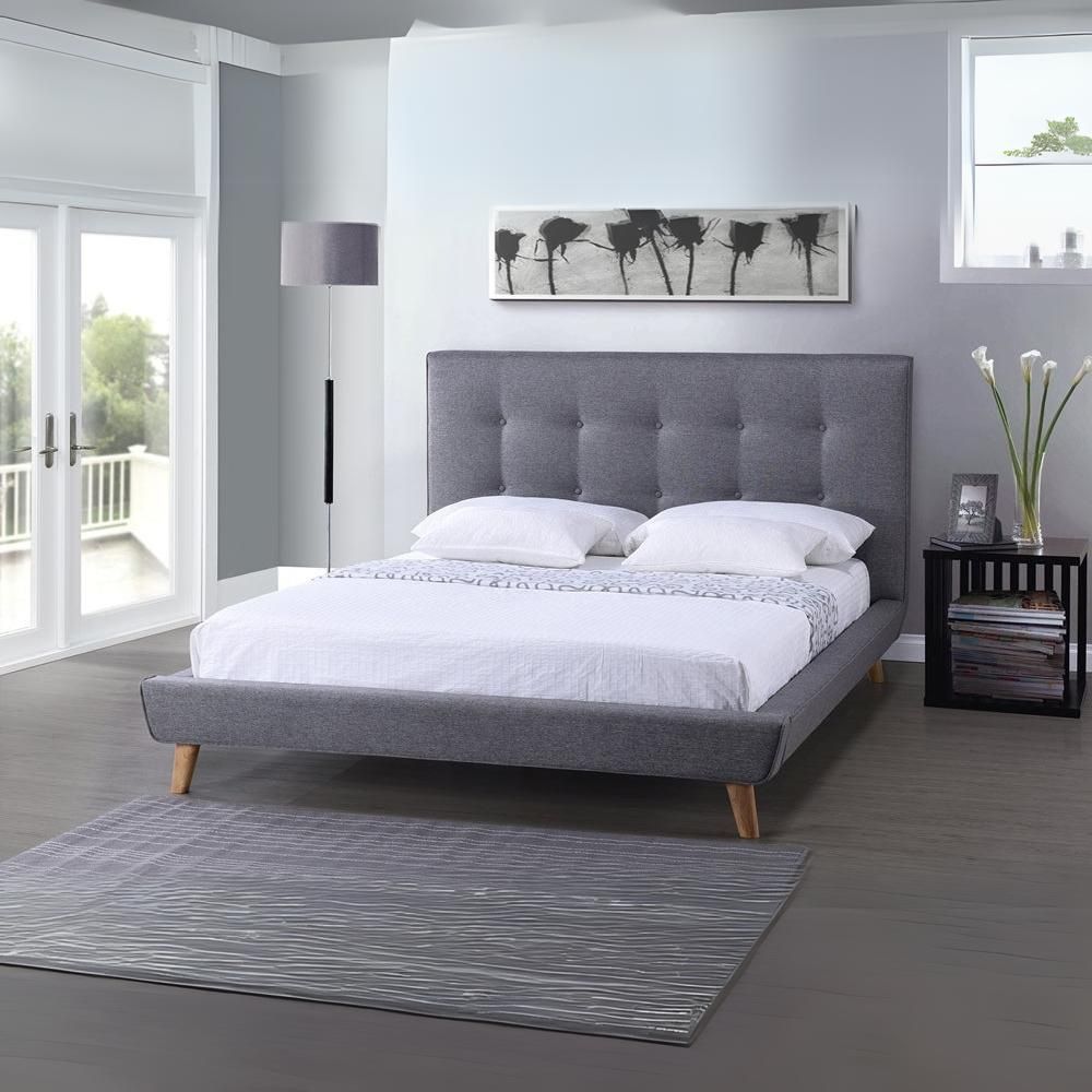 Jonesy Scandinavian Style Mid-Century Grey Fabric Upholstered Queen Size Platform Bed