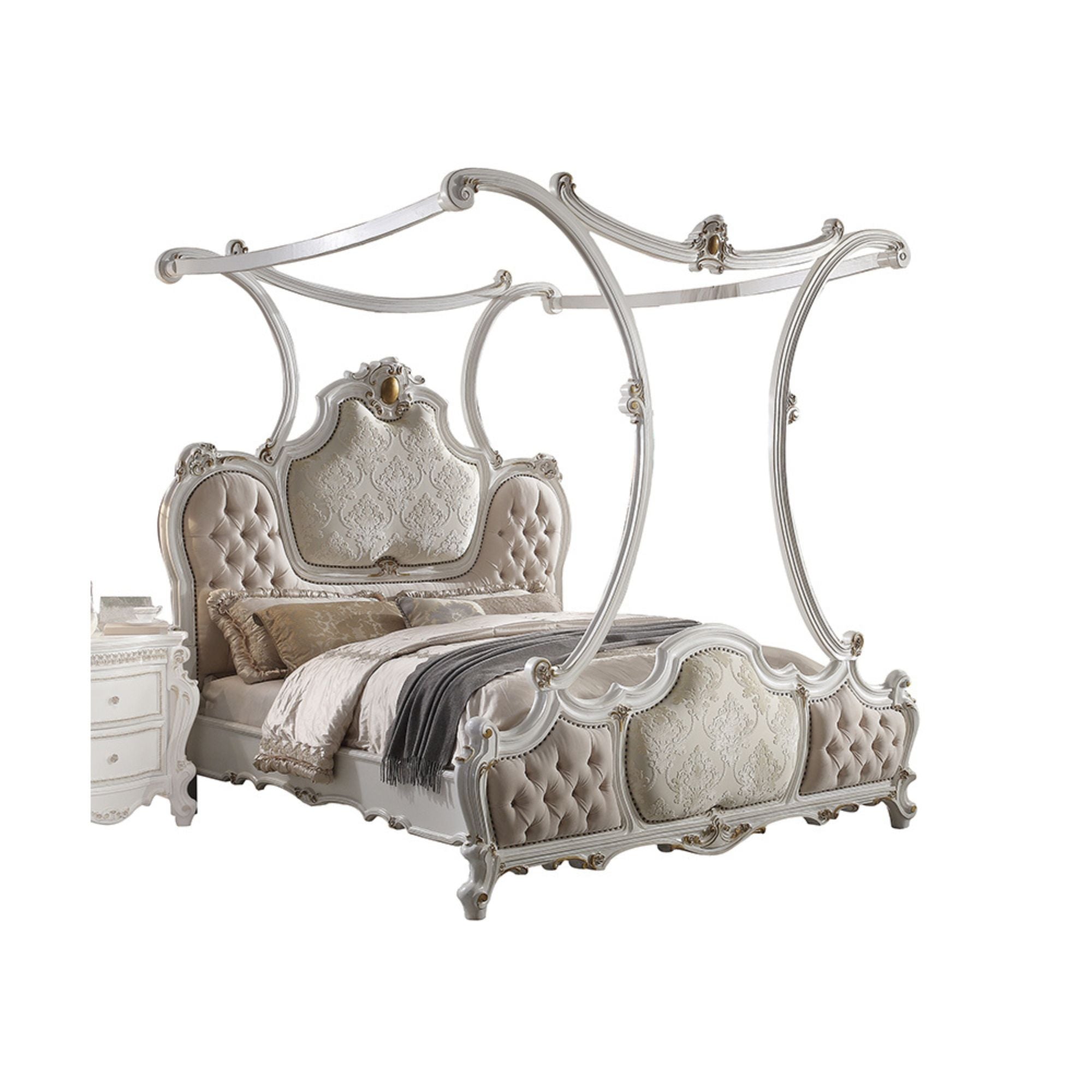 Picardy Eastern King Bed, Fabric & Antique Pearl