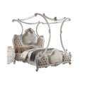 European Picardy California King Fabric Bed Antique Pearl Finish – Vintage Traditional Upholstered Headboard Footboard