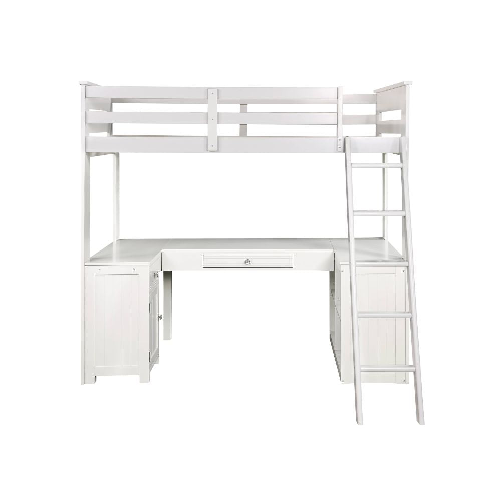 Ambar Twin Loft Bed w/Desk & Bookcase & Chest, Light Gray