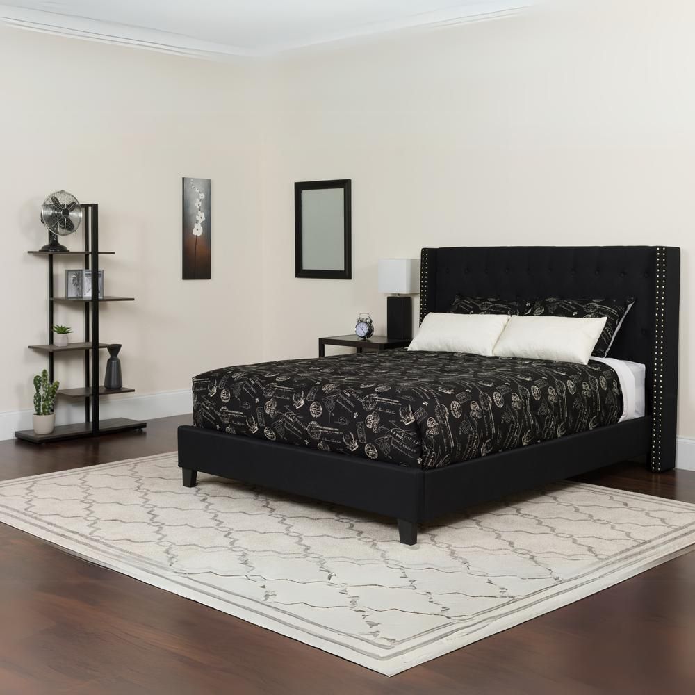 Barbara King Size Platform Bed in Black Fabric with Memory Foam Mattress