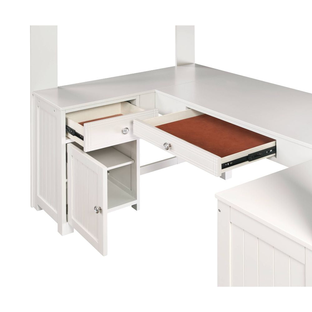 Ambar Twin Loft Bed w/Desk & Bookcase & Chest, Light Gray