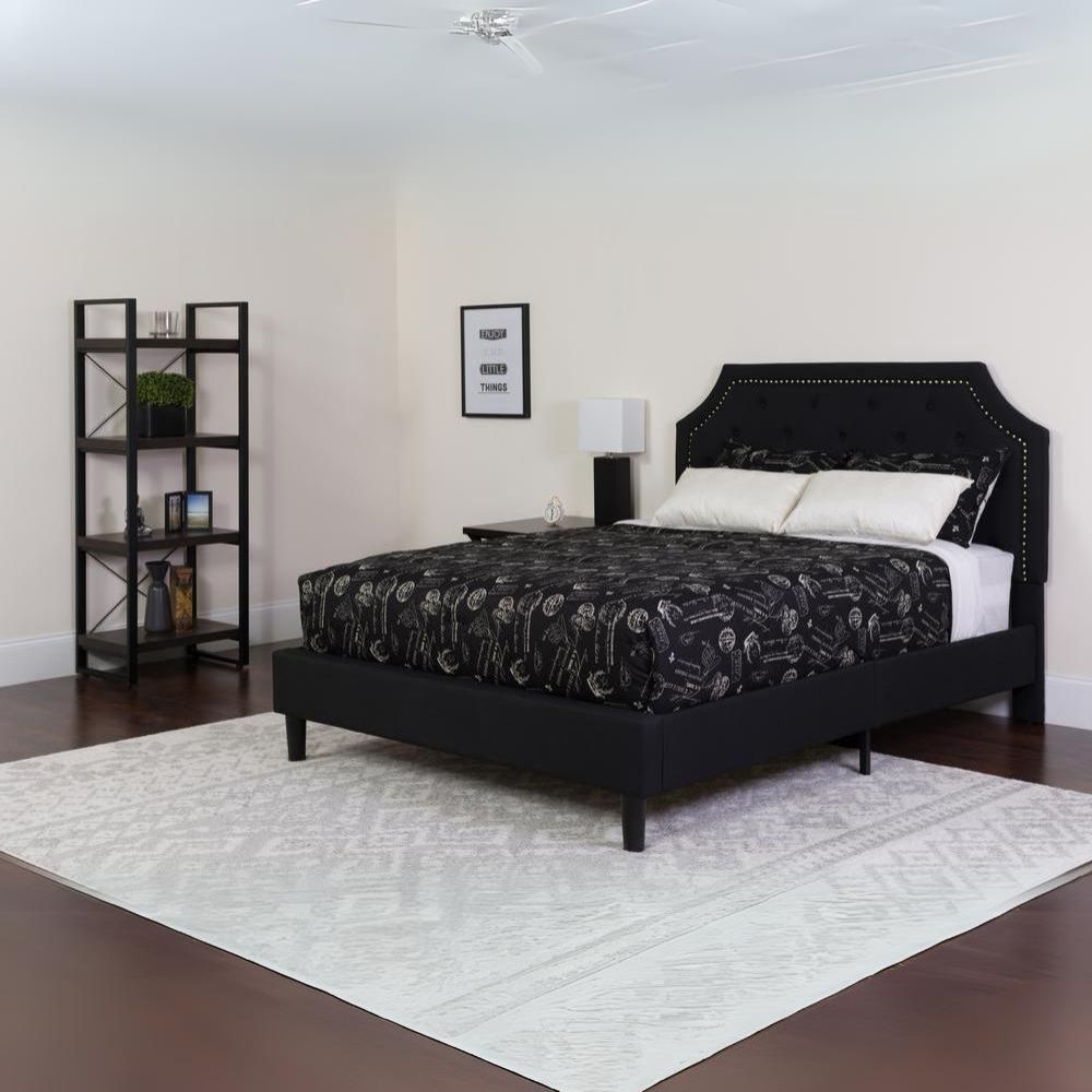 Charlene King Size Platform Bed in Black Fabric with Memory Foam Mattress