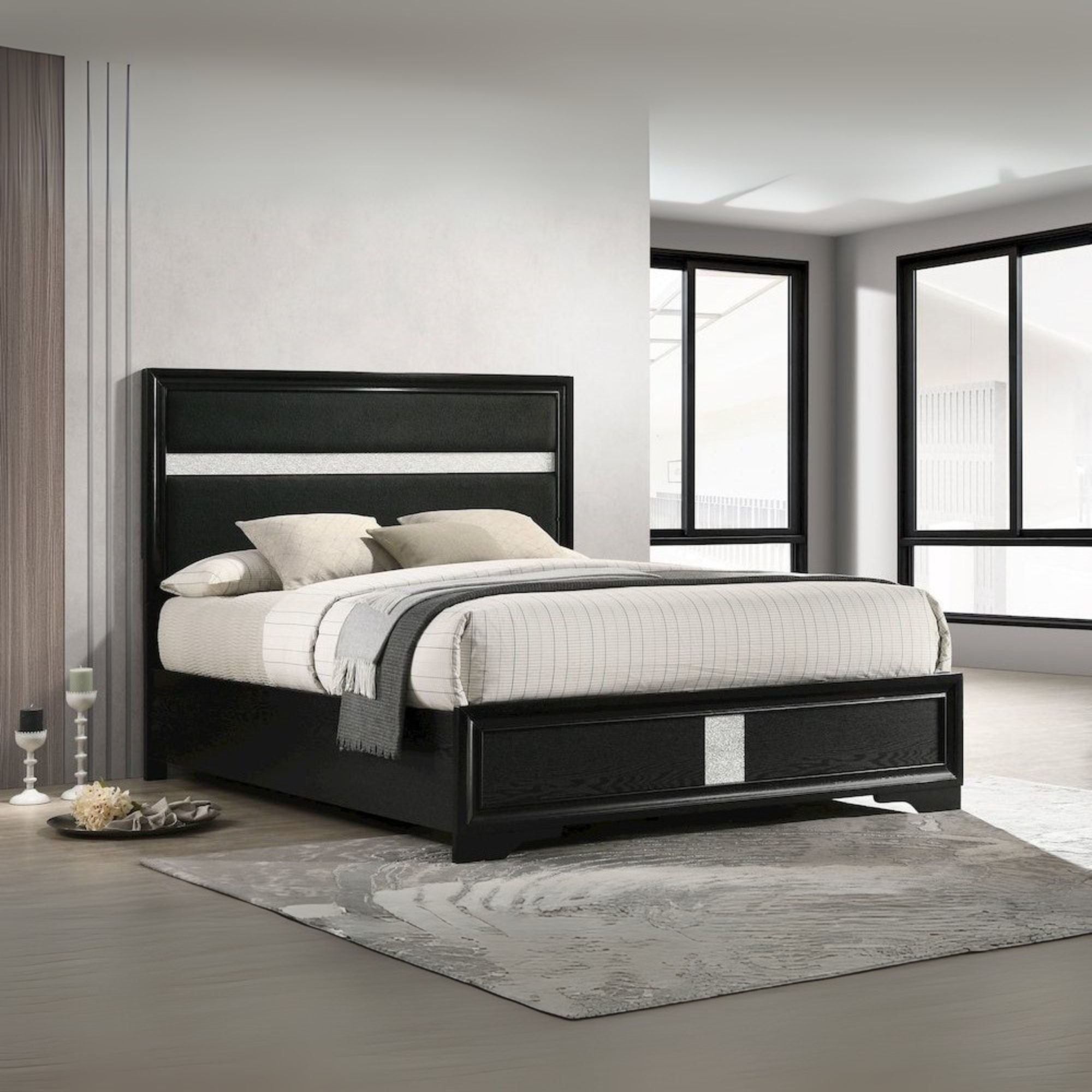 Miranda 54-inch Upholstered California King Panel Bed Black