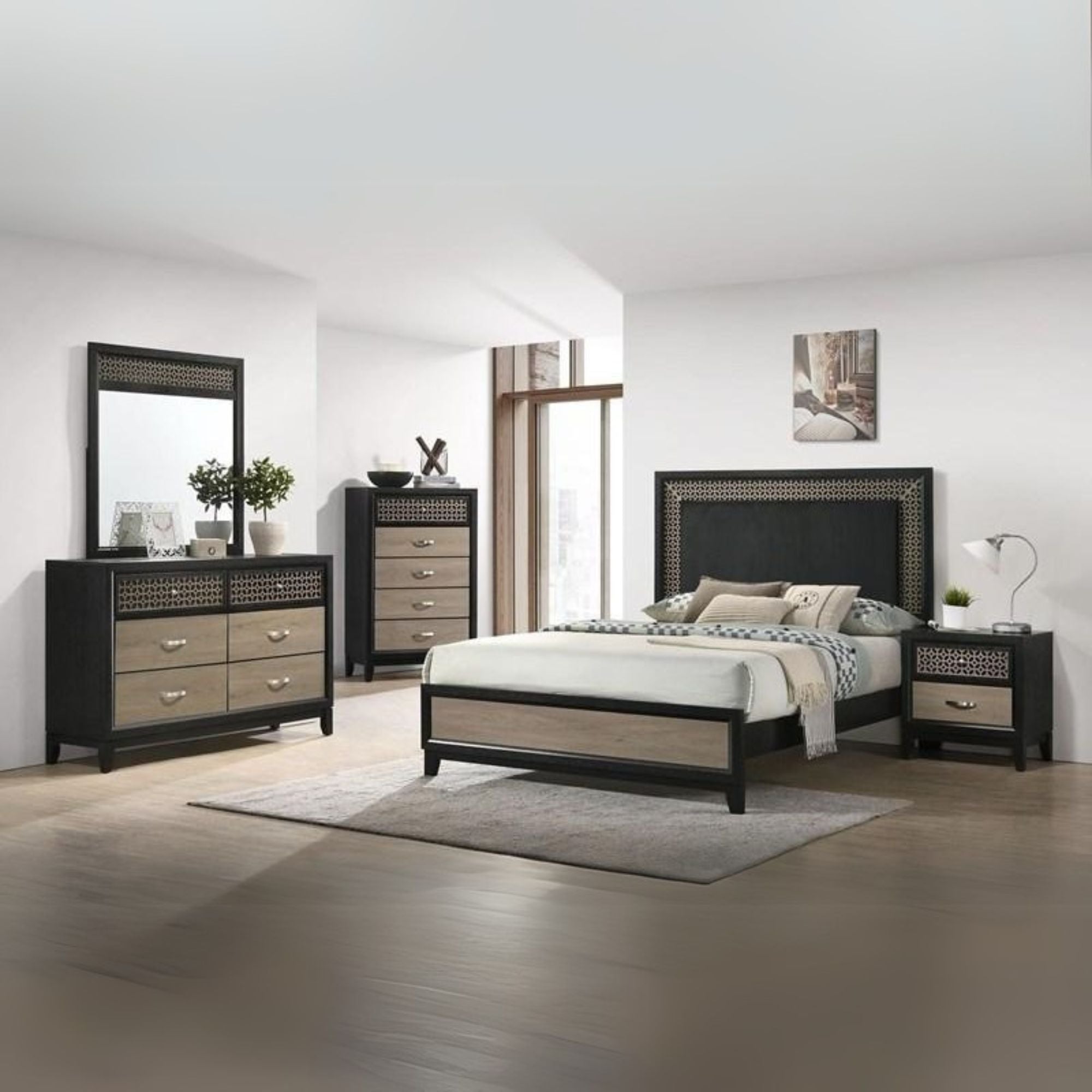 Marjto Valencia Eastern King Wood Panel Bed Light Brown Black –  Style Extra Tall Headboard Frame