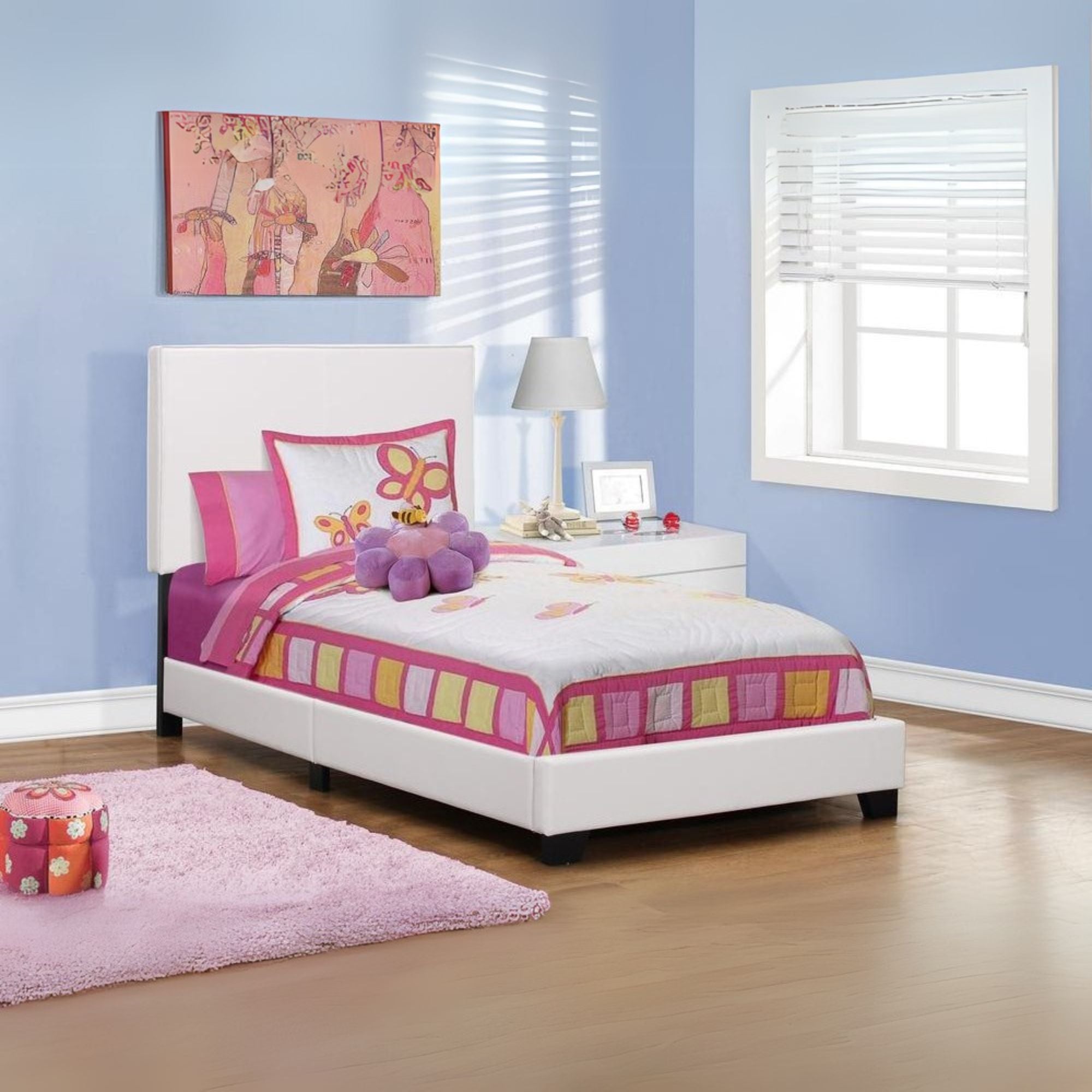 Grove Cambridge Twin White Faux Leather Upholstered Bed – Transitional Style with Padded Headboard