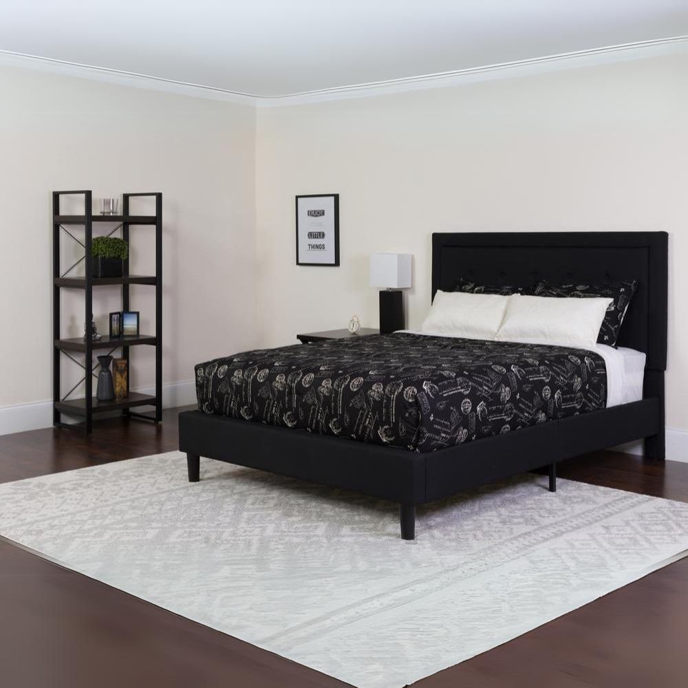 Holly King Size Platform Bed in Black Fabric with Memory Foam Mattress