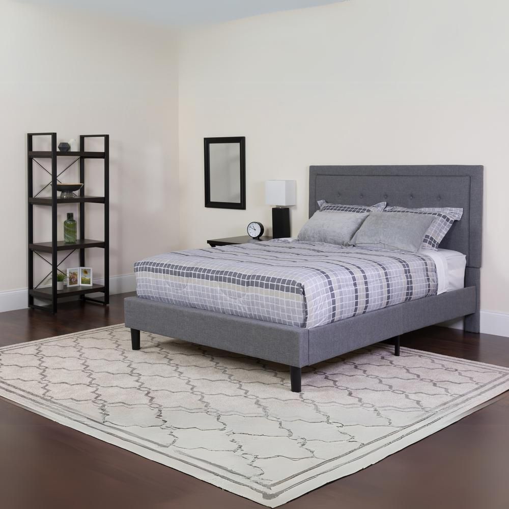 Holly Twin Size Platform Bed in Light Grey Fabric with Memory Foam Mattress