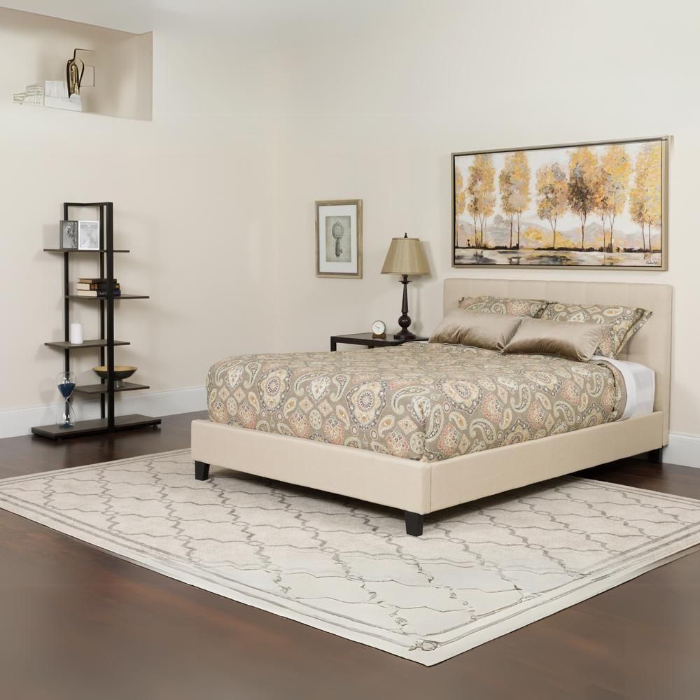 Keri Full Size Platform Bed in Beige Fabric with Memory Foam Mattress