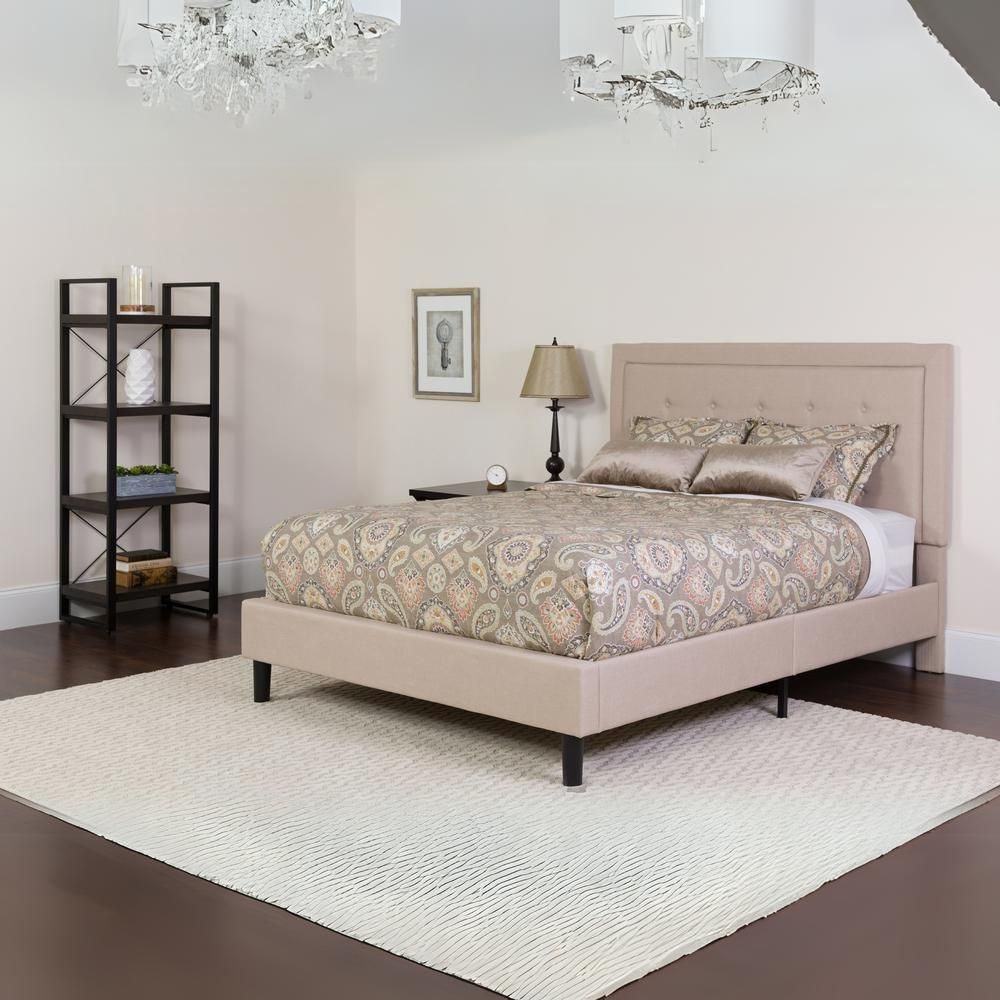 Marcy Full Size Tufted Upholstered Platform Bed in Beige Fabric