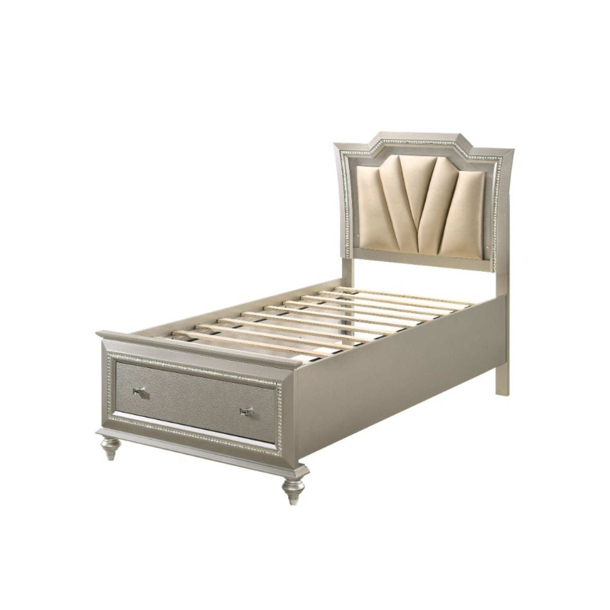 Kaitlyn Full Bed w/Storage & LED, Synthetic Leather & Champagne