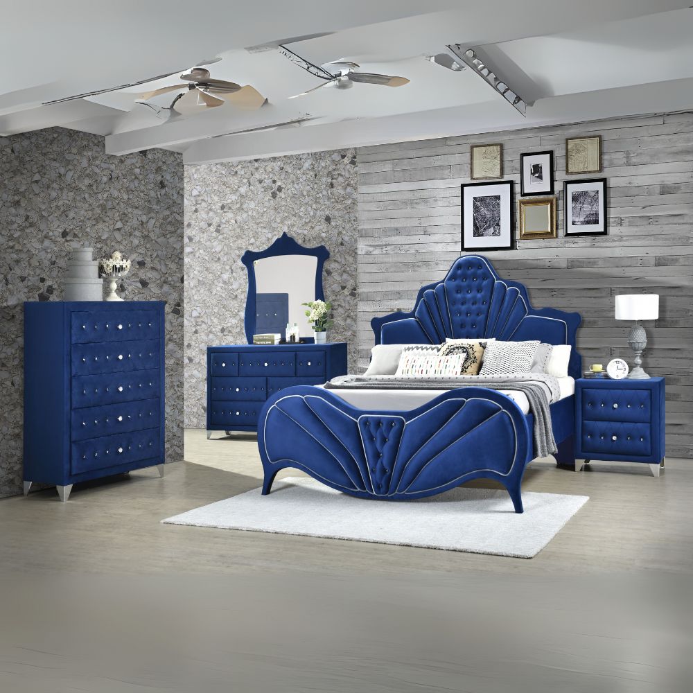 Dante Eastern King Bed, Blue Velvet