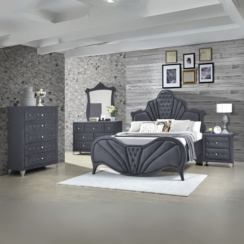 Dante Eastern King Bed, Gray Velvet