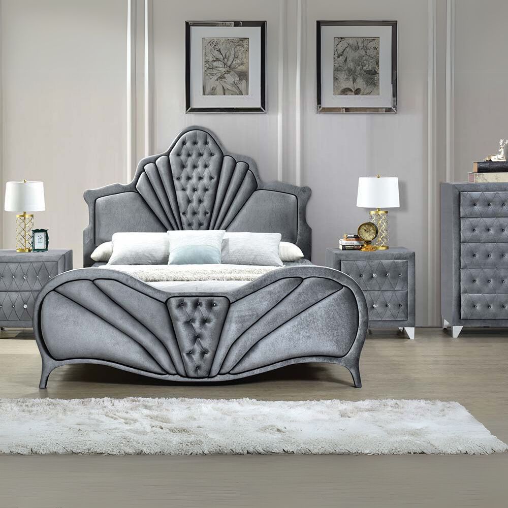 Dante Eastern King Bed, Gray Velvet