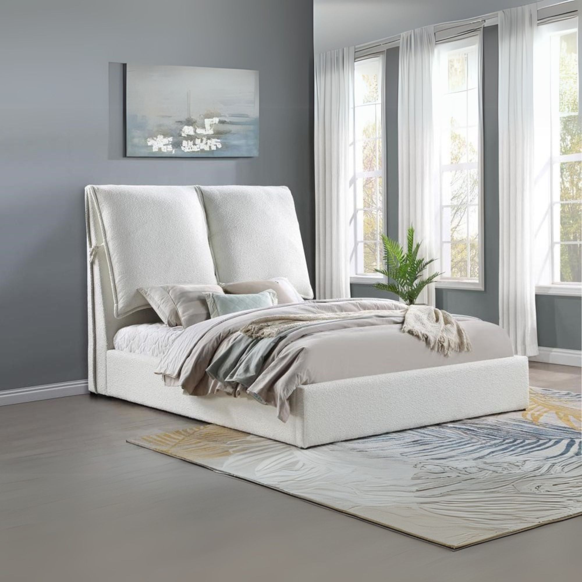 Gwendoline Upholstered Queen Platform Bed with Pillow Headboard White