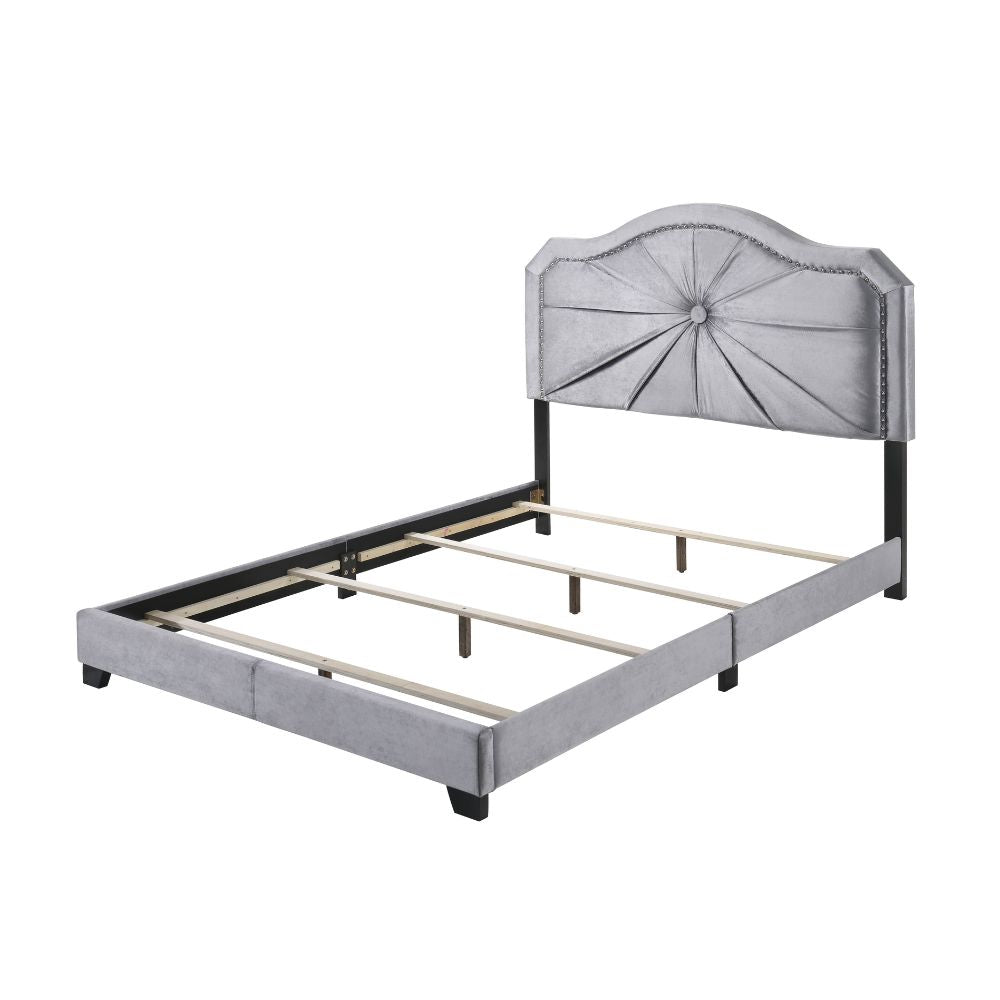 Frankie Queen Bed, Gray Velvet