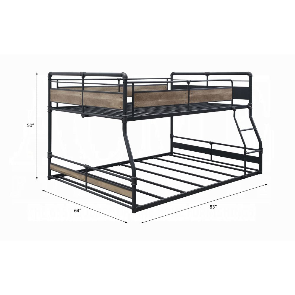 Bryce Cordelia F/Q Antique Oak Bunk Bed  Metal Frame with Hand-Brushed Finish