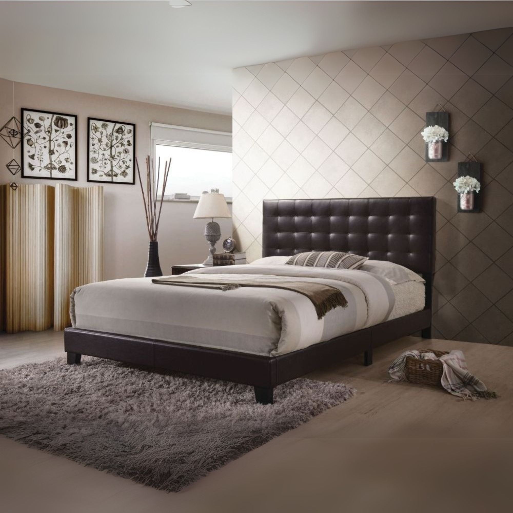 Masate Queen Bed, Espresso Synthetic Leather