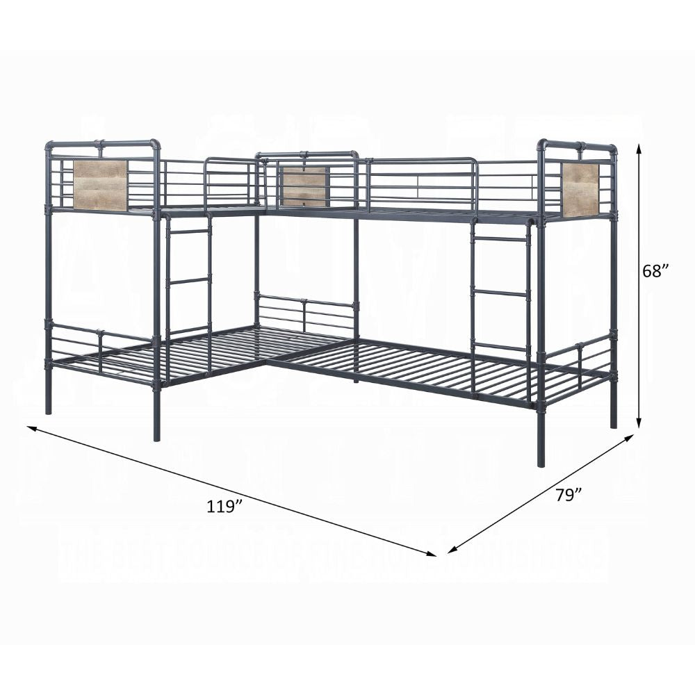 Cordelia L Shape Bunk Bed (T/T/T/T), Sandy Black, Dark Bronze Hand-Brushed Finish