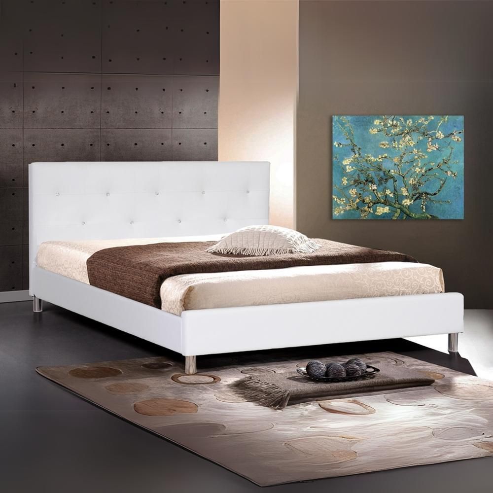 Barbara White Modern Bed With Crystal Button Tufting - Queen Size