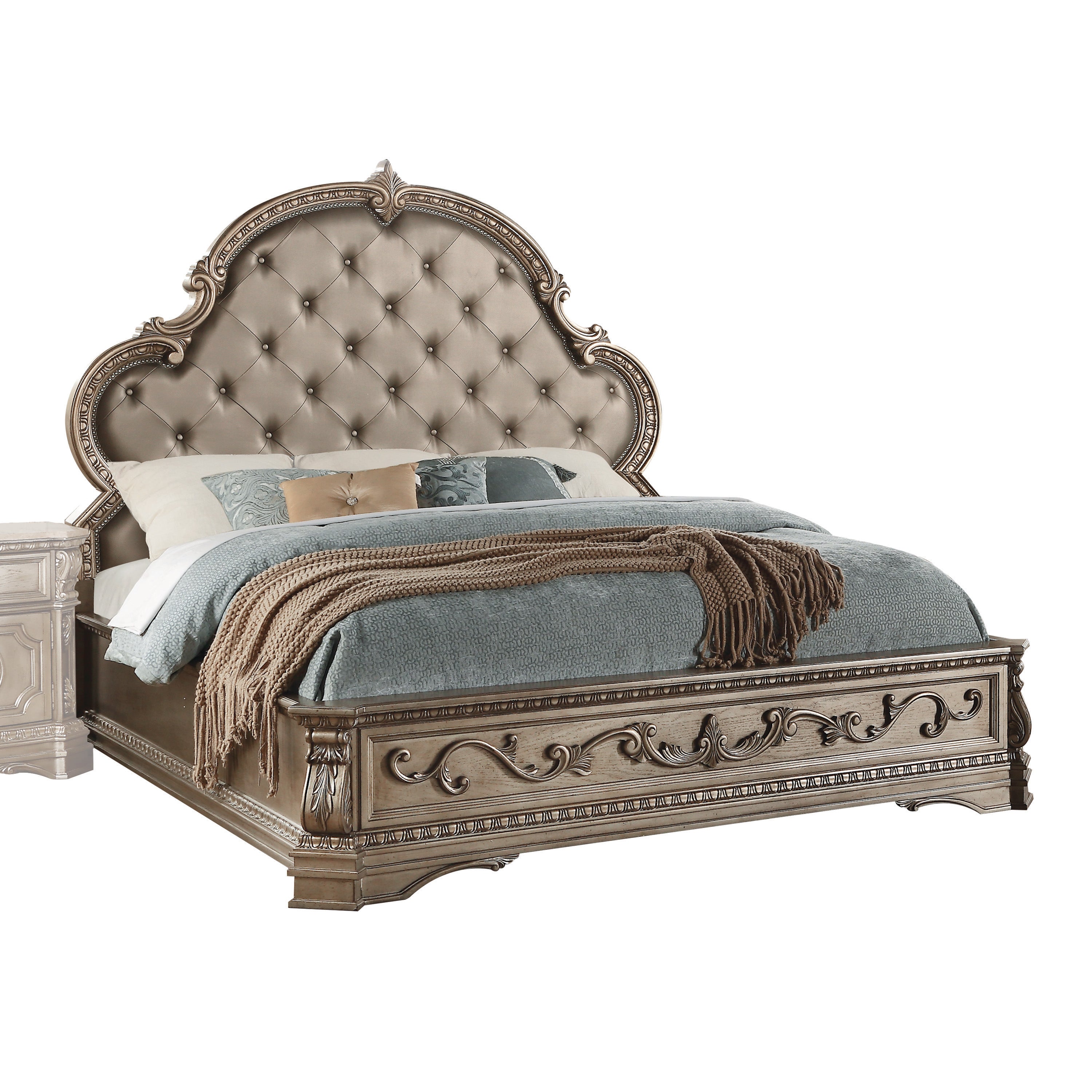 Northville Eastern King Bed, Synthetic Leather & Antique Silver