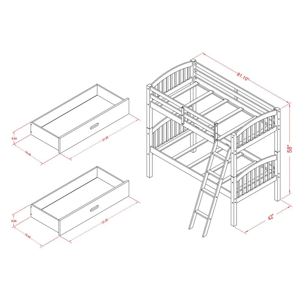 Verona Twin Bunk Bed in Java Finish with Under Drawer