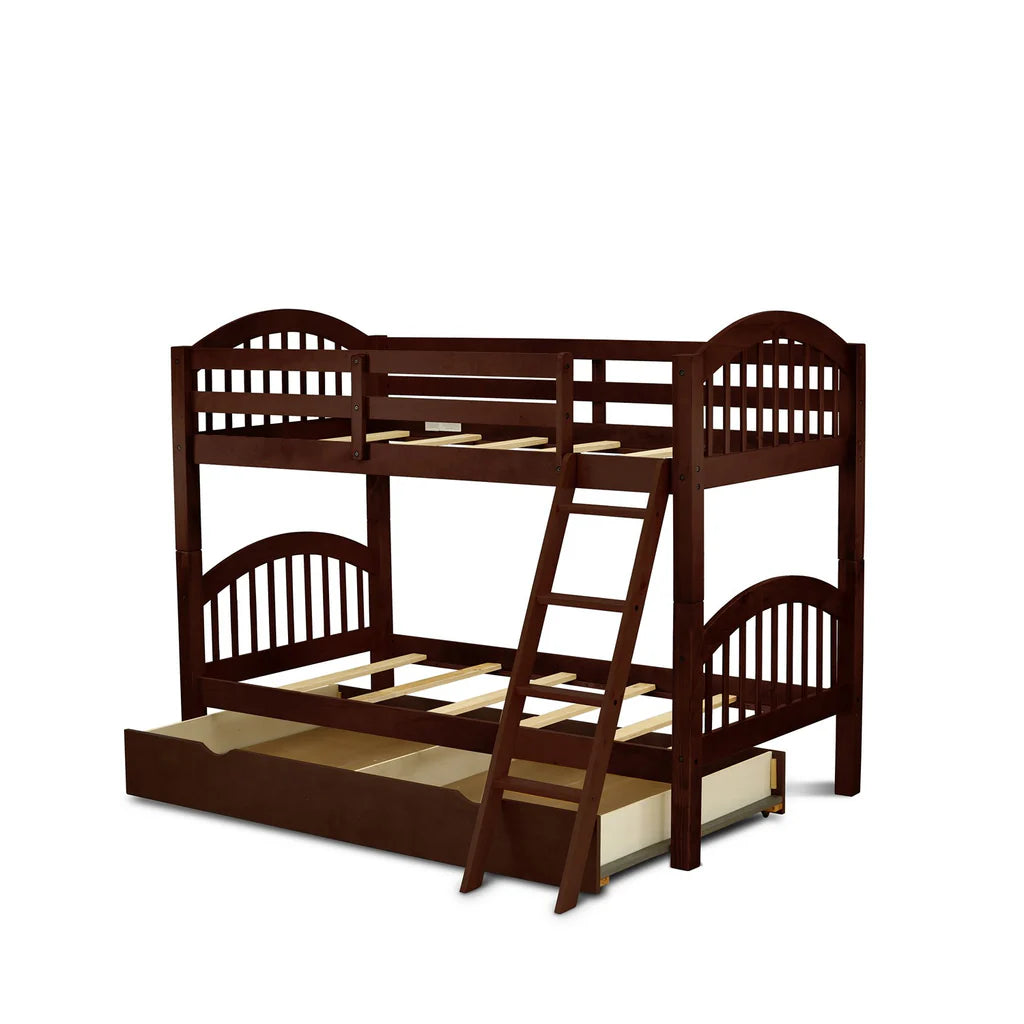 Furniture Verona Twin Bunk Bed in Java Finish with Convertible Trundle & Drawer