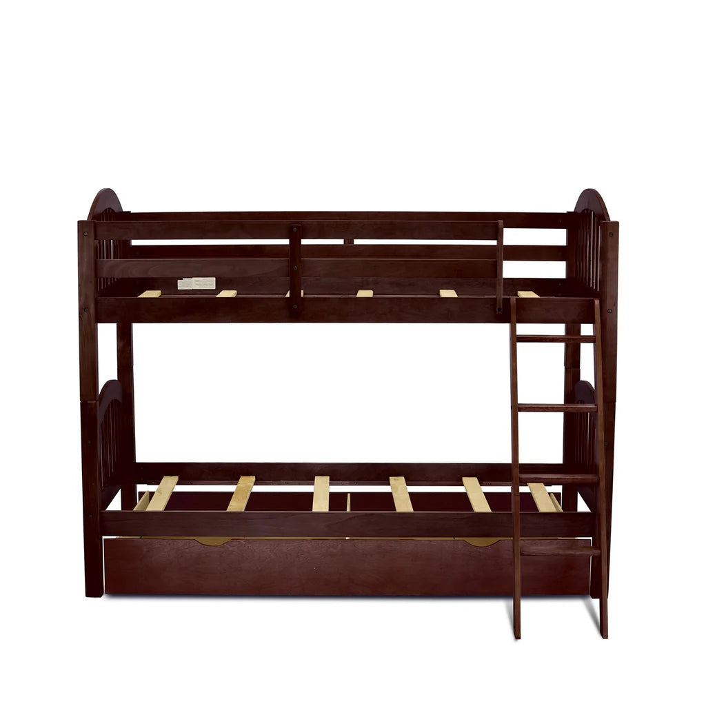 Furniture Verona Twin Bunk Bed in Java Finish with Convertible Trundle & Drawer