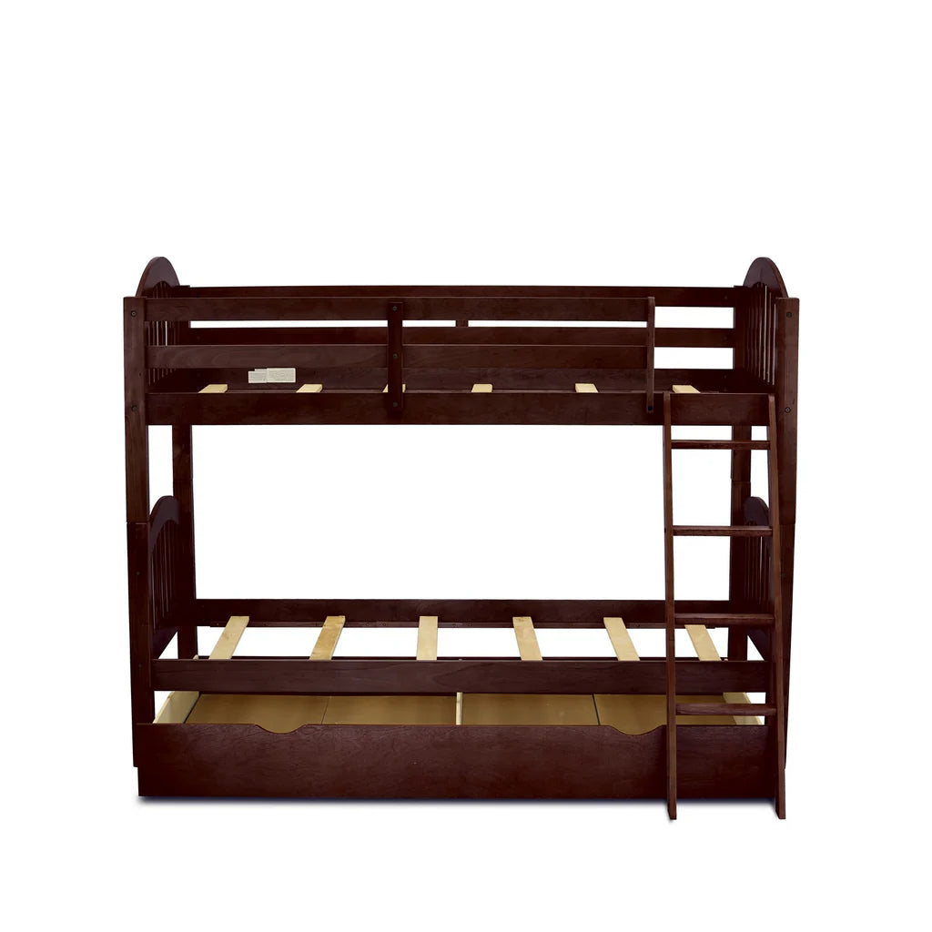 Furniture Verona Twin Bunk Bed in Java Finish with Convertible Trundle & Drawer