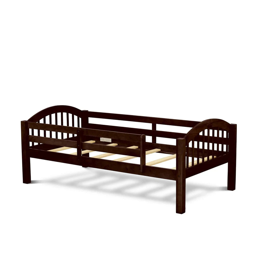 Tamarisk Verona Space-Saving Twin Java Solid Wood Bunk Bed  Built-In Ladder & Full Guard Rails