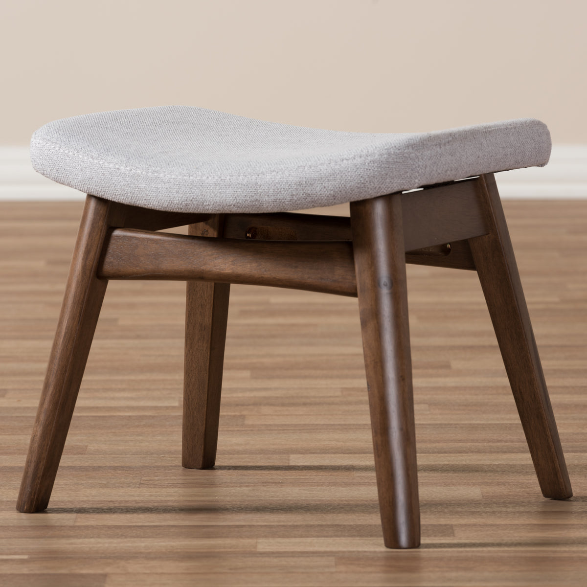 Vera Mid-Century Modern Light Grey Fabric Upholstered Ottoman