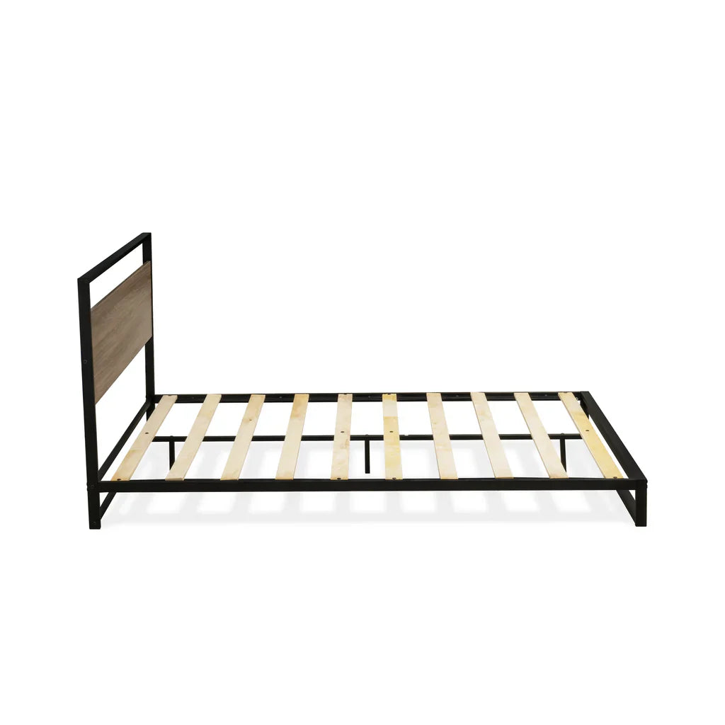Rowan Wilson Queen Engineered Wood Platform Bed  Black & Weathered Wood Low Profile Frame