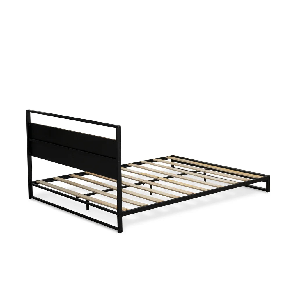 Wilson Queen Frame with 3 Supporting Legs - High-class Bed Frame in Powder Coating Black Color and Weathered Wood Laminate