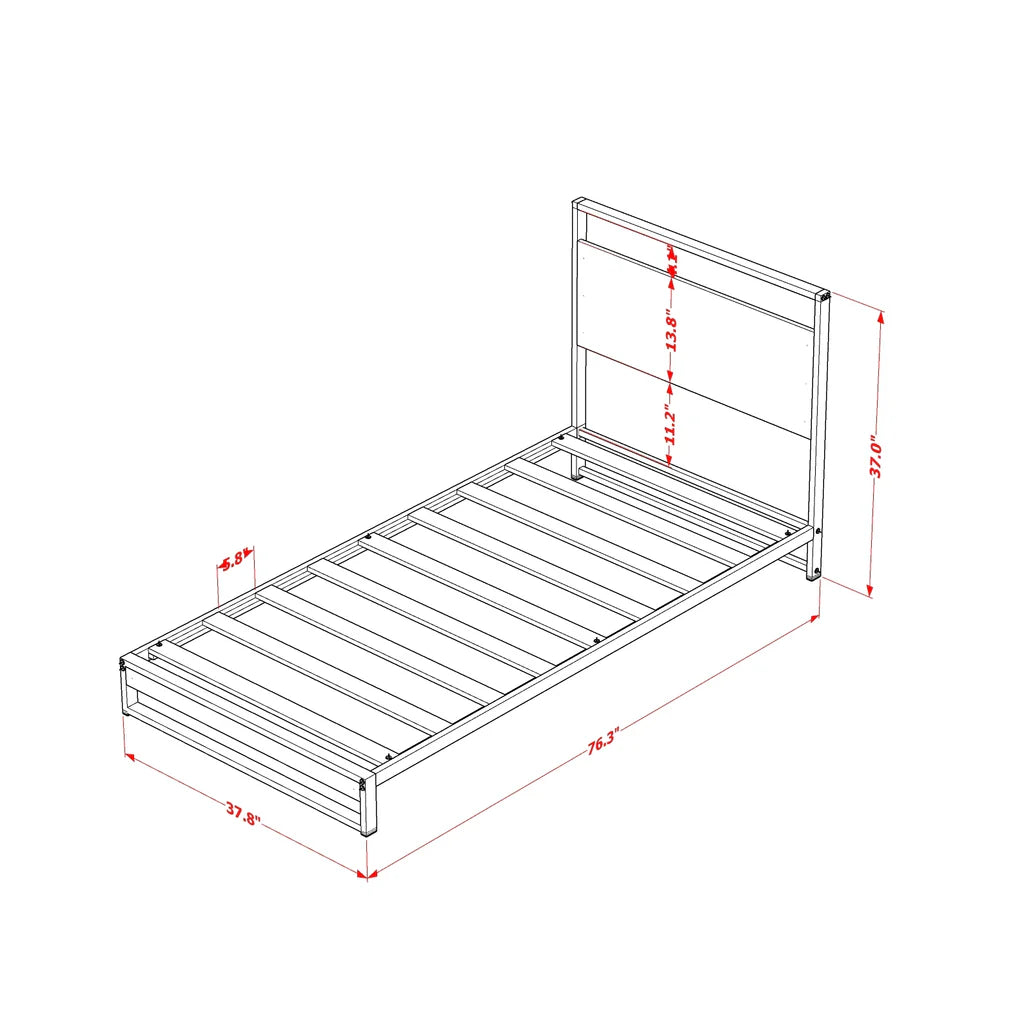 Wilson metal platform bed with 4 Metal Legs - Lavish Bed in Powder Coating Black Color and Weathered Wood Laminate