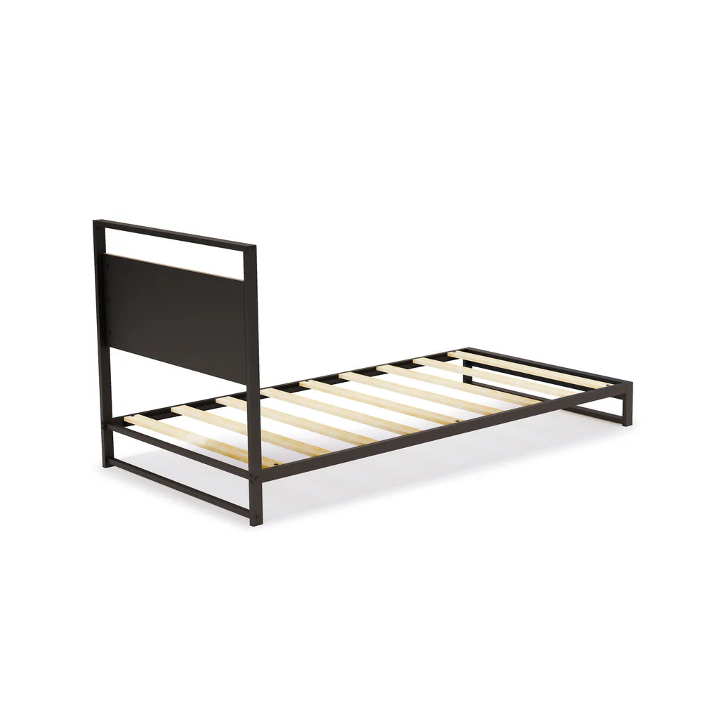 Wilson metal platform bed with 4 Metal Legs - Lavish Bed in Powder Coating Black Color and Weathered Wood Laminate