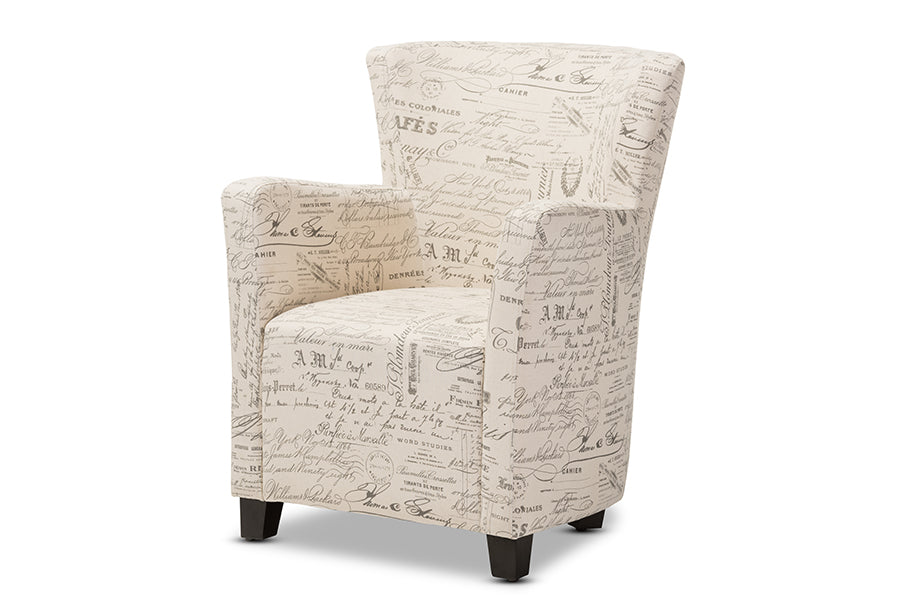 Benson French Script Patterned Fabric Club Chair and Ottoman Set
