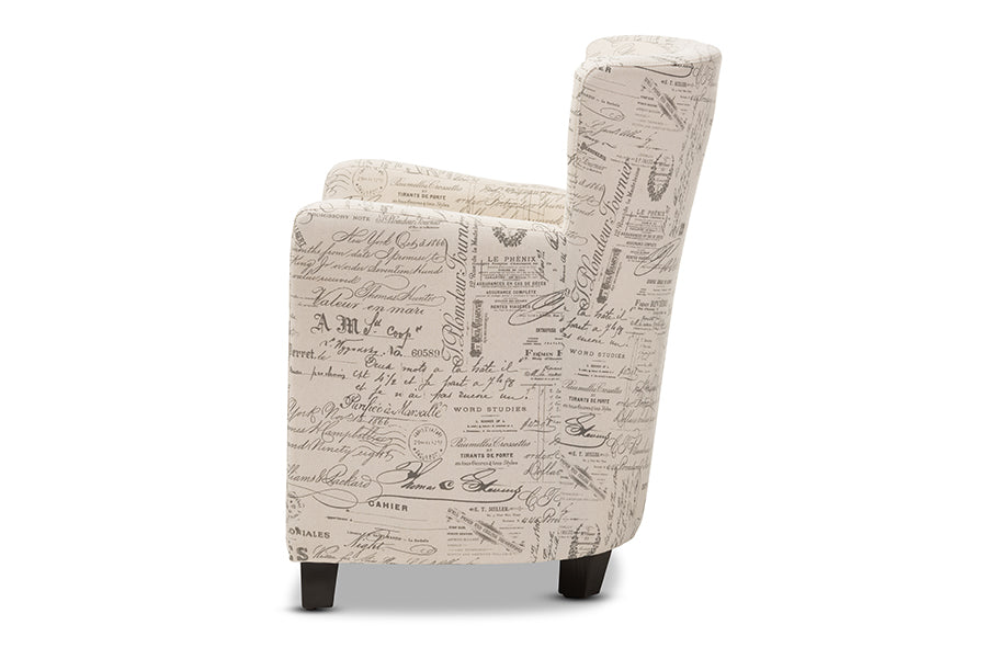 Benson French Script Patterned Fabric Club Chair and Ottoman Set