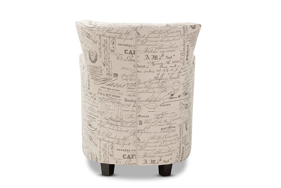 Benson French Script Patterned Fabric Club Chair and Ottoman Set