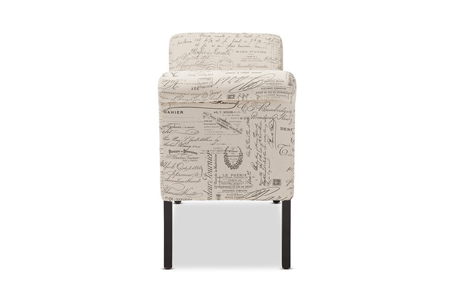 Avignon Script-Patterned French Laundry Fabric Storage Ottoman Bench