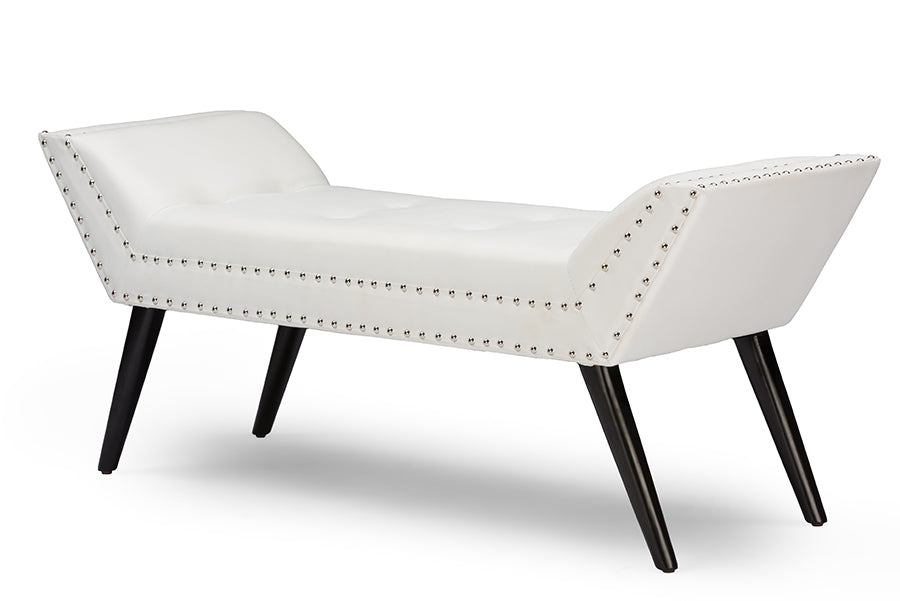 Tamblin Modern and Contemporary White Faux Leather Upholstered Large Ottoman Seating Bench