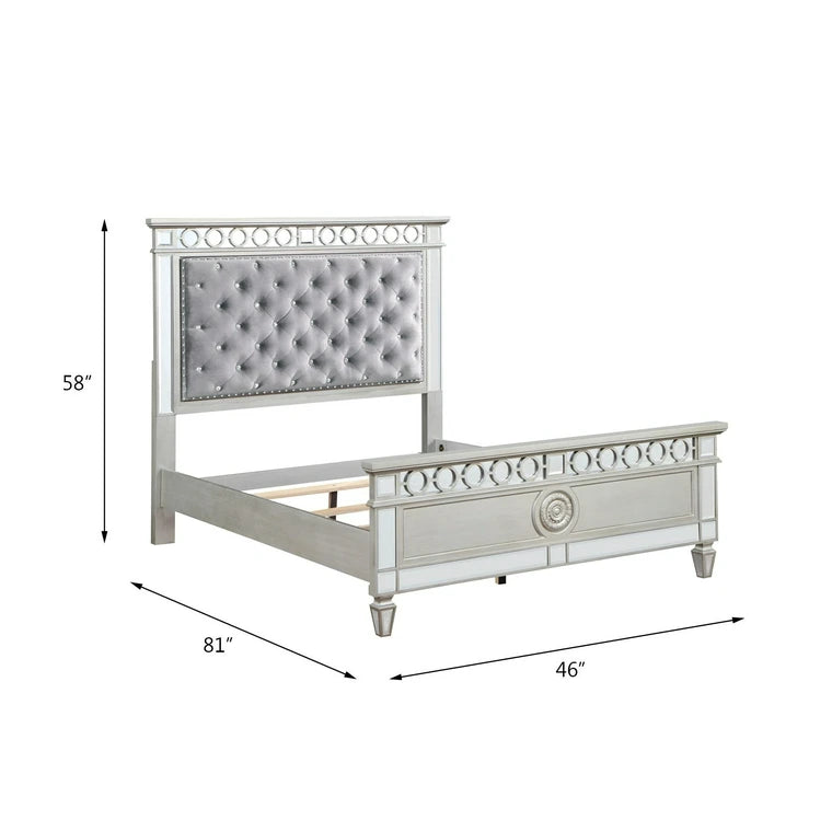 Varian Twin Bed, Gray Velvet, Silver & Mirrored Finish